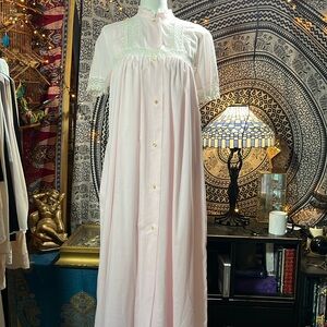 Christian Dior Set House Coat Nightgown Pink Lightweight Cotton Blend Coquette